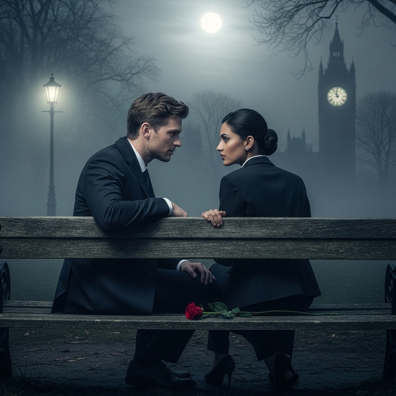 Love and Mystery: Moonlit Park Silent Conversation
