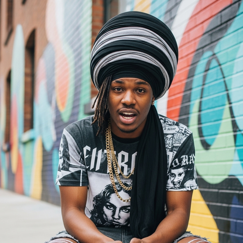 Urban Streetwear African Man Turban Look | Juice World Image Urban Streetwear African Man Turban Look | Juice World Image