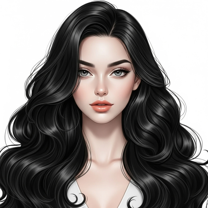 Radiant Woman with Pale, Smooth Skin and Grey Almond Eyes