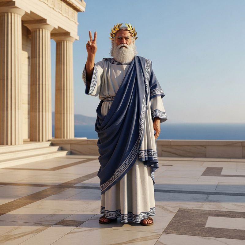 Aristotle Making Peace Sign Gesture in Greek Robes Aristotle Making Peace Sign Gesture in Greek Robes