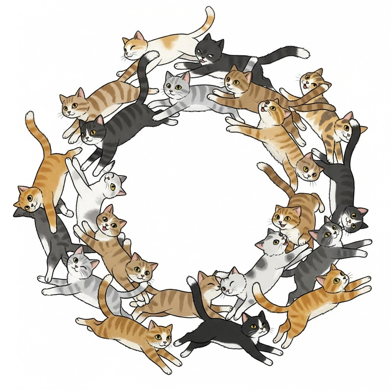 Joyful Cats Chasing Tails in Circle | Feline Playfulness