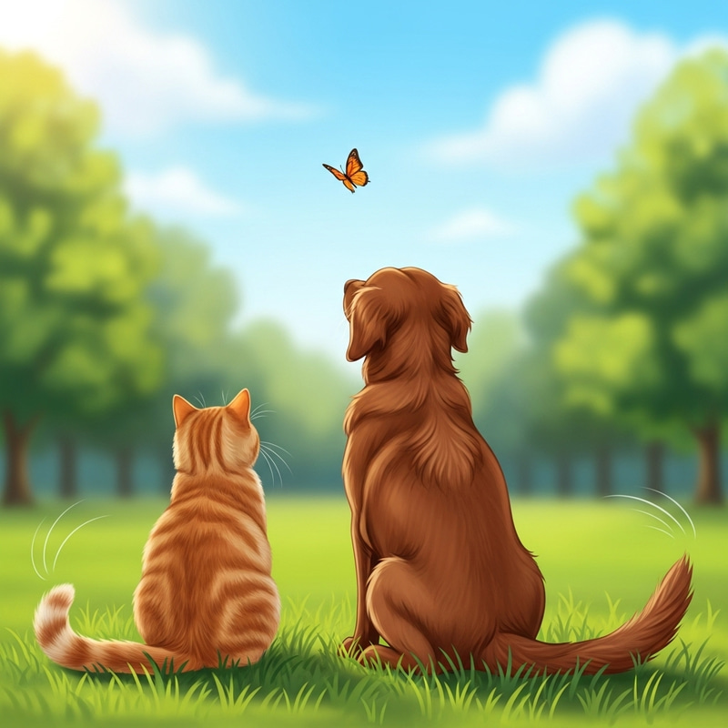 Playful Cat and Dog Friendship in Sunny Park