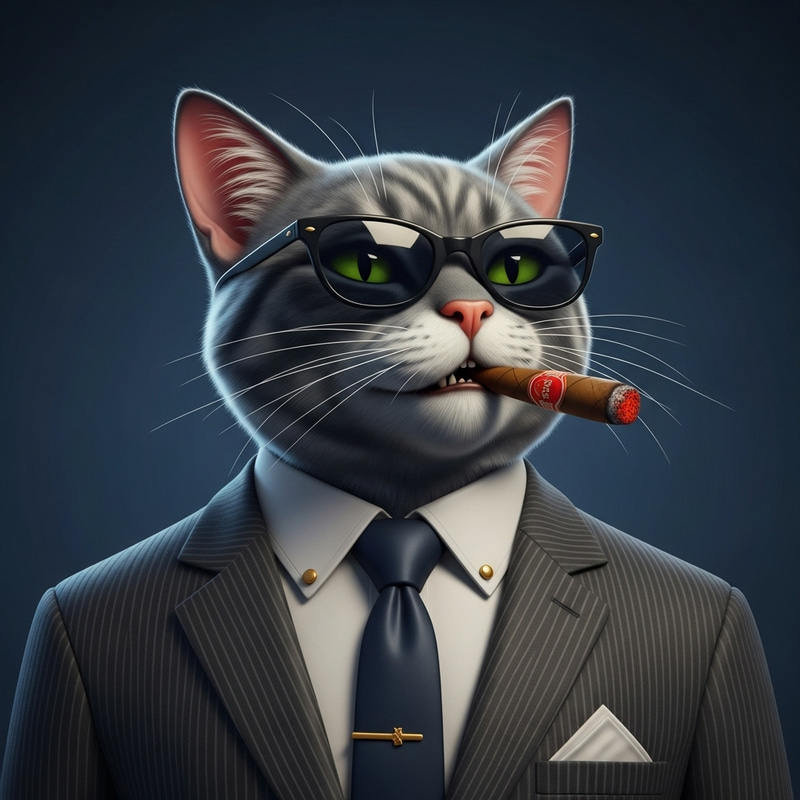 Stylish Cat Smoking Cuban Cigar - Pixar Style
