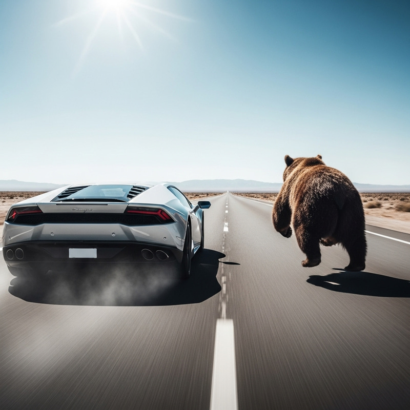 Lamborghini Racing with Bear in High-Speed Chase Lamborghini Racing with Bear in High-Speed Chase