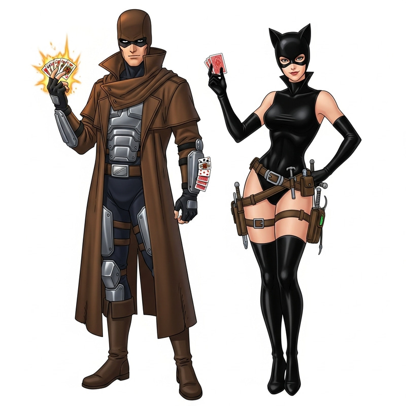 Elegant Attire of Gambit and Catwoman in 1990s Animated Series Elegant Attire of Gambit and Catwoman in 1990s Animated Series