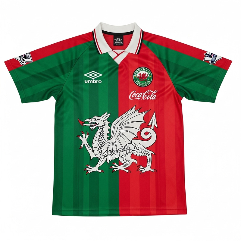 Wrexham Football Shirt: Traditional Design with White Chinese Dragon Wrexham Football Shirt: Traditional Design with White Chinese Dragon
