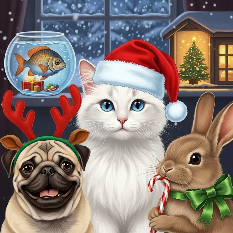 Festive Christmas Pets - Charismatic Holiday Joy Illustration