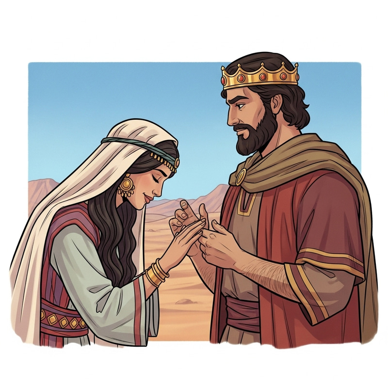 Biblical Illustration: Abigail Bows to David - Inspiring Artwork