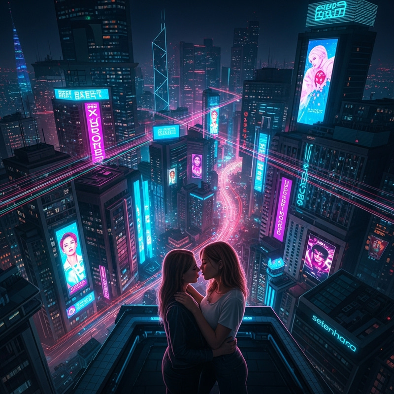 Vibrant Neon Cyberpunk Cityscape: Urban Nightlife Energy
