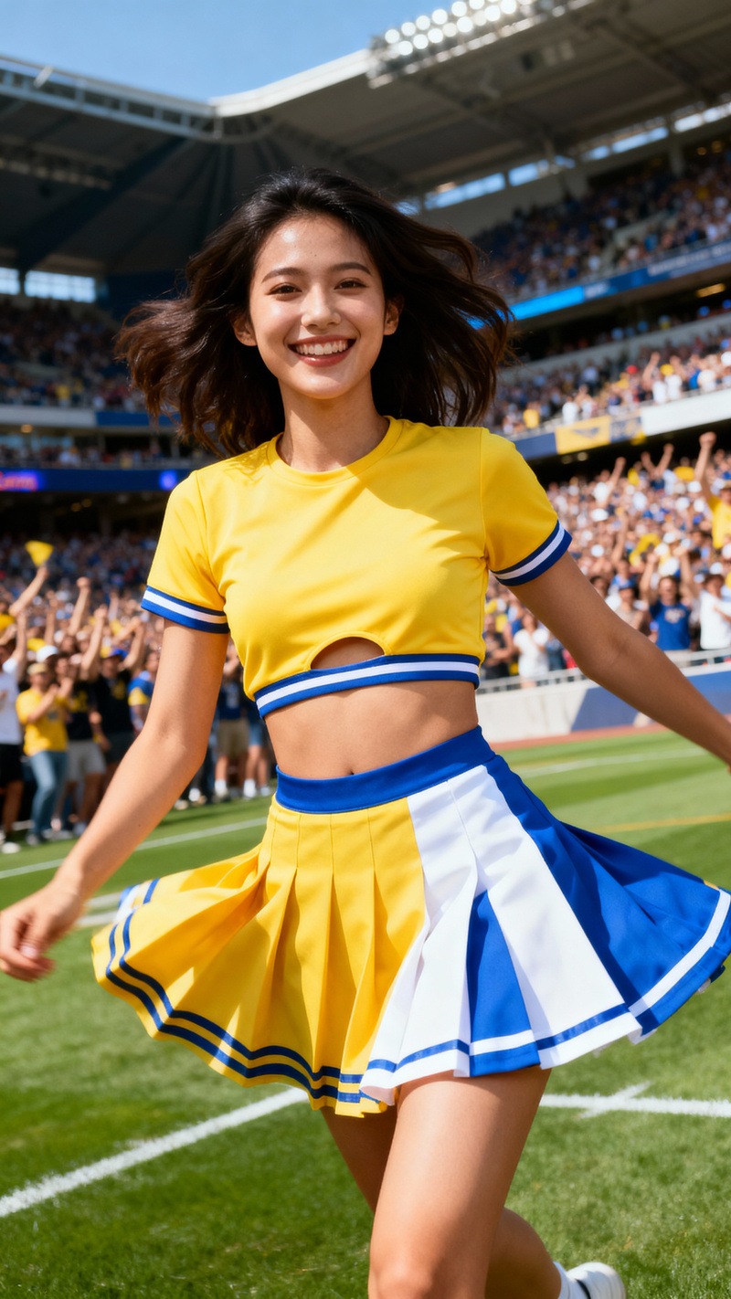 Cheerful Model in Stadium: Joy and Energy Captured Cheerful Model in Stadium: Joy and Energy Captured
