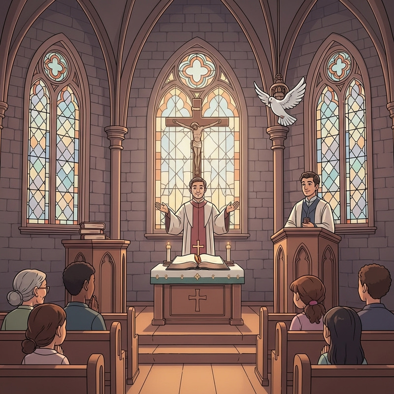 Tranquil Christianity Scene in an Old Stone Church Tranquil Christianity Scene in an Old Stone Church