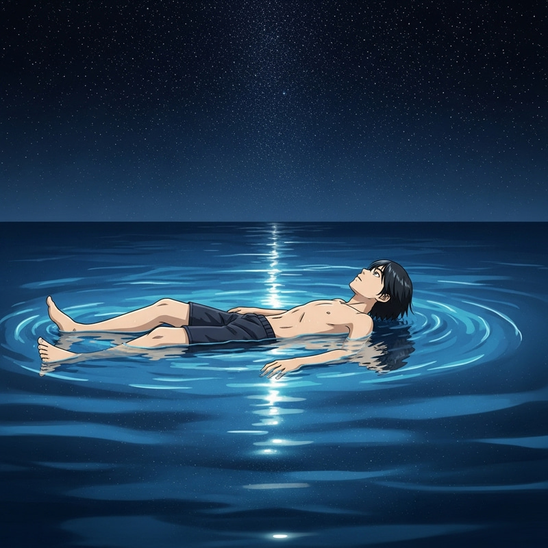 Contemplating Solitude: Anime-Style Ocean Scene with Starry Sky Contemplating Solitude: Anime-Style Ocean Scene with Starry Sky