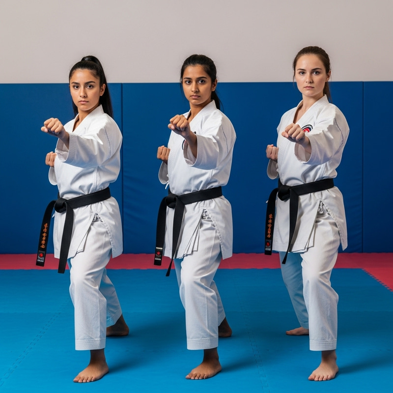 Multiethnic Female Karate Practitioners | Traditional Martial Arts Stances