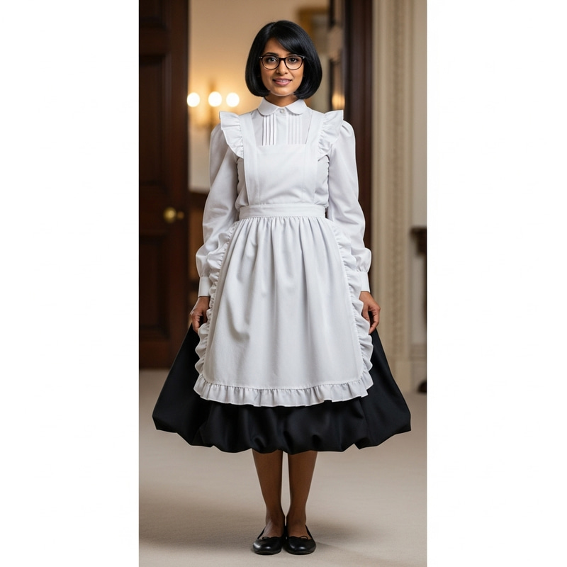 Lovely South Asian Woman in Elegant Maid Dress and Glasses Lovely South Asian Woman in Elegant Maid Dress and Glasses
