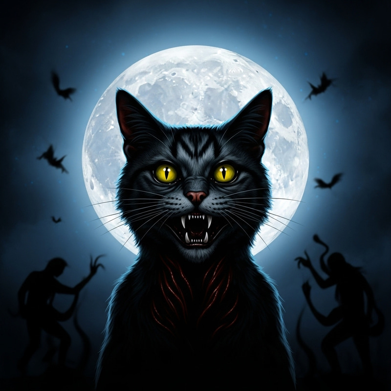 Terrifying Horror Cat in Menacing Moonlight Terrifying Horror Cat in Menacing Moonlight
