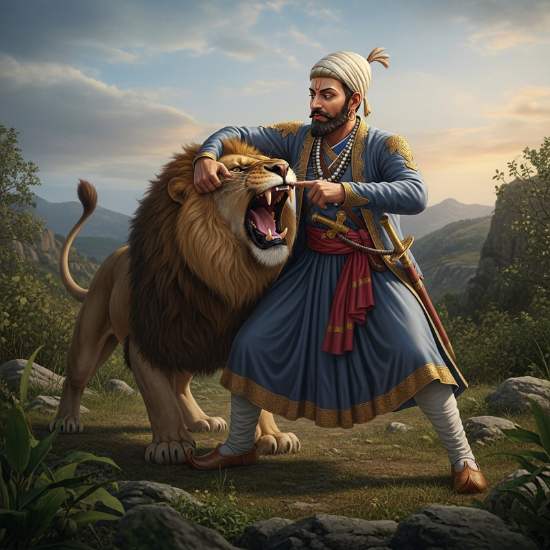 Chh. Sambhaji Maharaj Brave Encounter with Lion - Maratha Warrior Chh. Sambhaji Maharaj Brave Encounter with Lion - Maratha Warrior