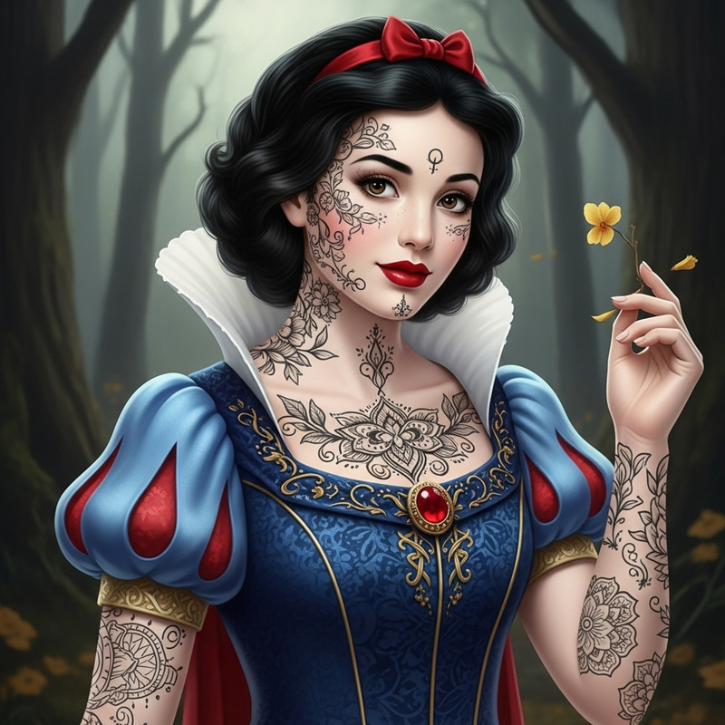 Enchanting Snow White Inspired by Forest with Unique Face Tattoos Enchanting Snow White Inspired by Forest with Unique Face Tattoos