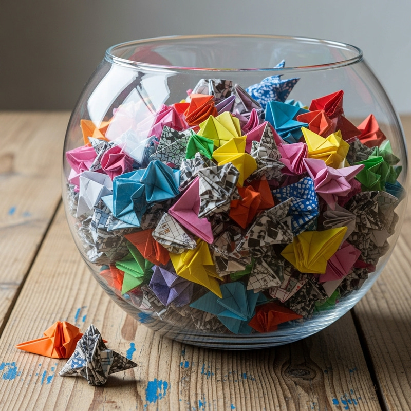 Colorful Origami Papers in Clear Fishbowl