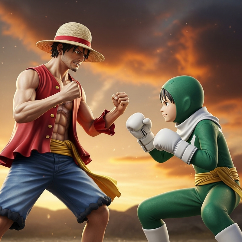 Epic Showdown: Luffy vs Deku - Battle-Ready Stance Epic Showdown: Luffy vs Deku - Battle-Ready Stance