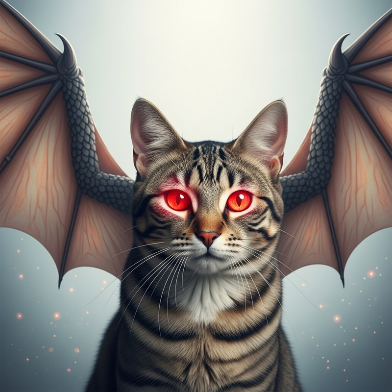 Cat with Red Eyes and Dragon-Like Wings - Ethereal Beauty