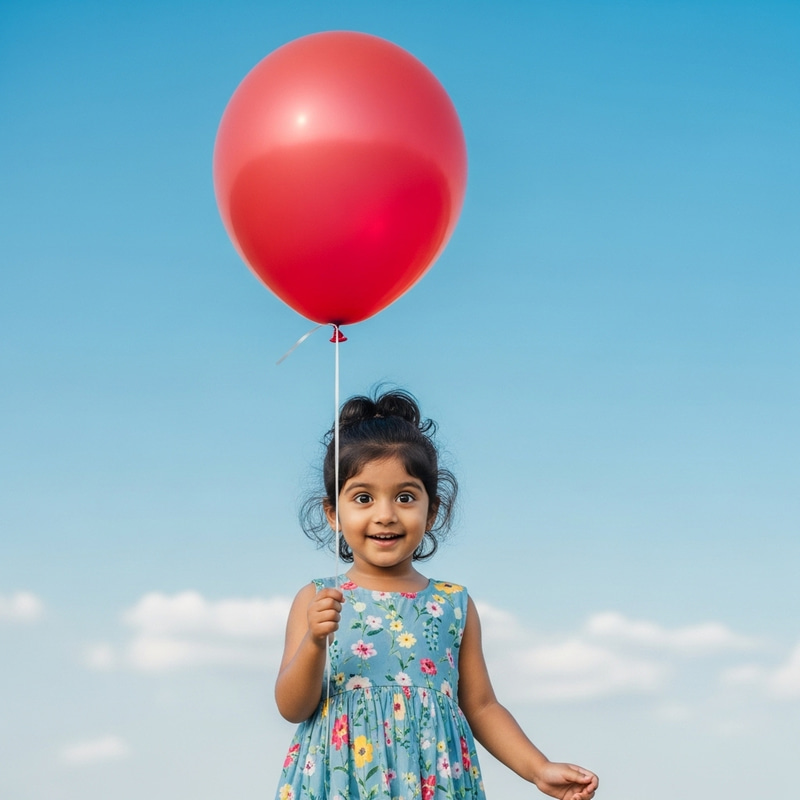 Adorable South Asian Girl with Balloon & Floral Dress Adorable South Asian Girl with Balloon & Floral Dress