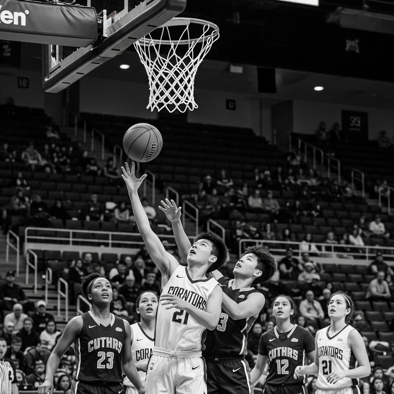 Suspended Basketball Moment in Black and White Suspended Basketball Moment in Black and White