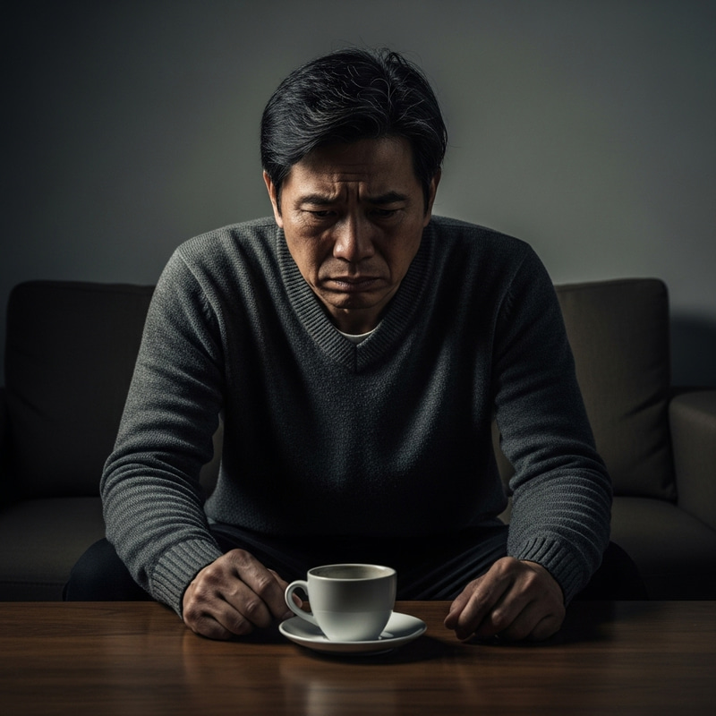 Depressed Asian Man in Dark Room | Sadness and Solitude Depressed Asian Man in Dark Room | Sadness and Solitude