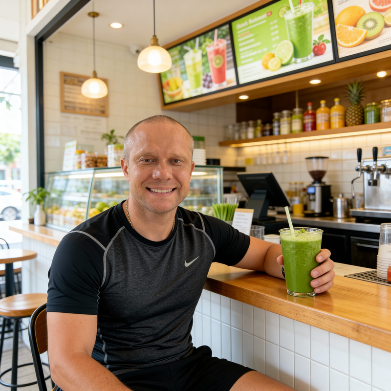 Healthy Lifestyle: Man Enjoying a Green Smoothie Healthy Lifestyle: Man Enjoying a Green Smoothie