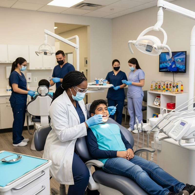 Bustling Dentist Clinic with Diverse Staff and State-of-the-Art Equipment Bustling Dentist Clinic with Diverse Staff and State-of-the-Art Equipment