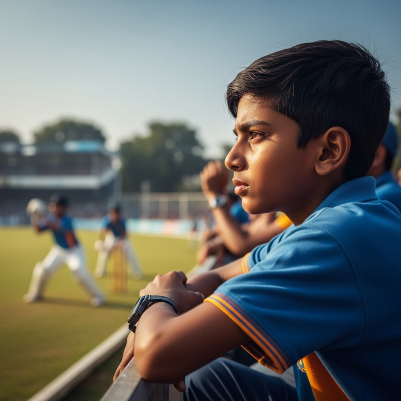 Energetic South Asian Boy Immersed in Cricket Match Excitement
