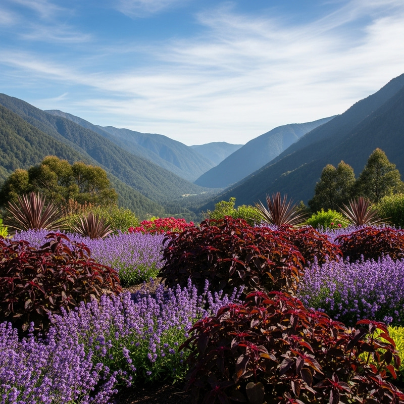 Vibrant Valley Paradise with Purple and Maroon Plants Vibrant Valley Paradise with Purple and Maroon Plants