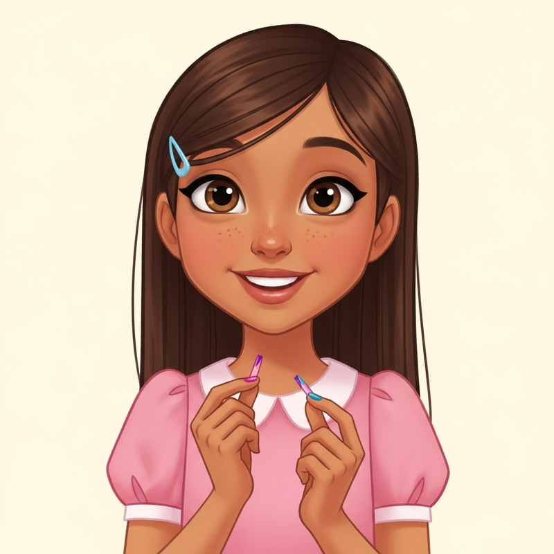 Whimsical 7-Year-Old Hispanic Girl Painting Nails in Pink Dress