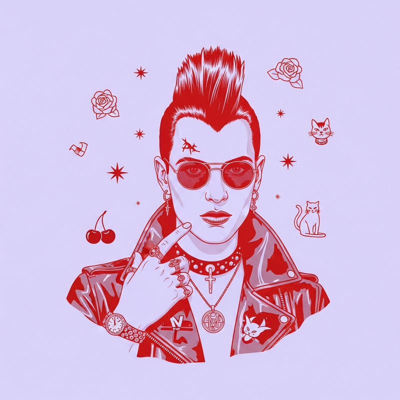 Create Lavender and Cherry Red Artistic Portrait with Soft Punk Aesthetics