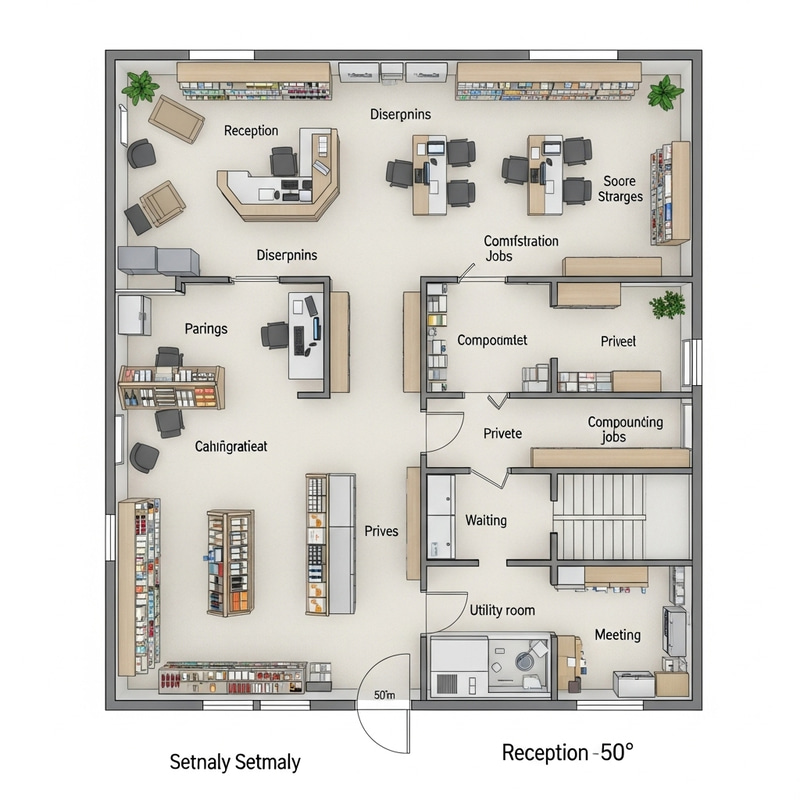 Compact Pharmacy Layout: Efficient 50 Sqm Floor Plan & Safety