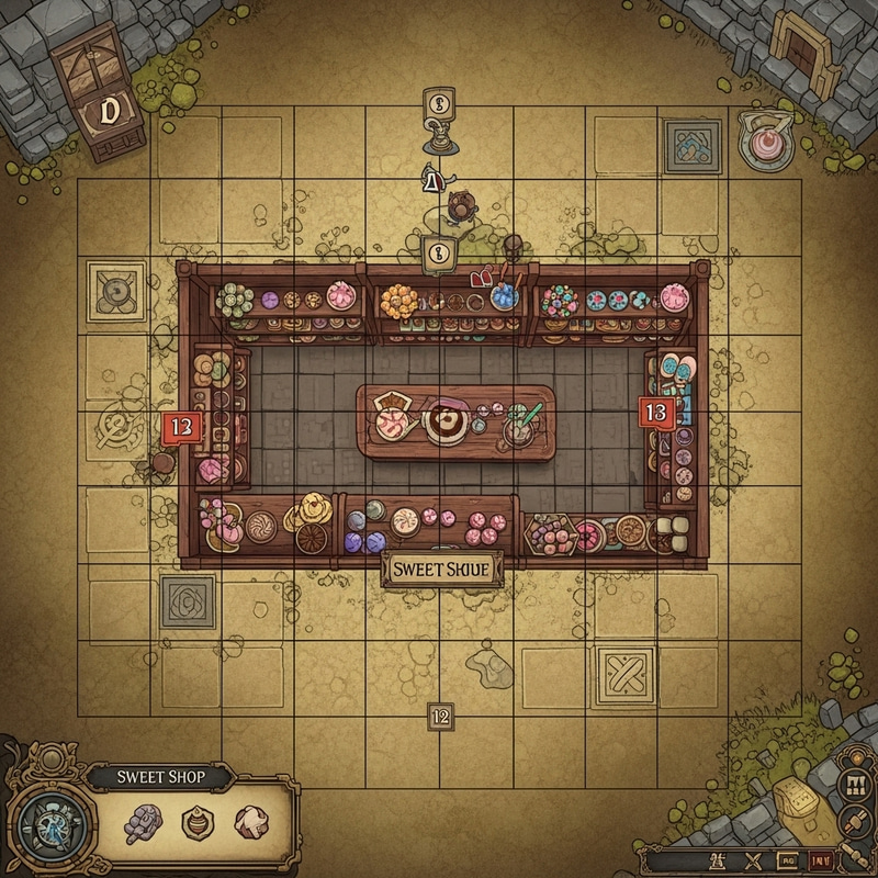 D&D Tabletop Game Map with Sweet Shop Grid and Shelves D&D Tabletop Game Map with Sweet Shop Grid and Shelves