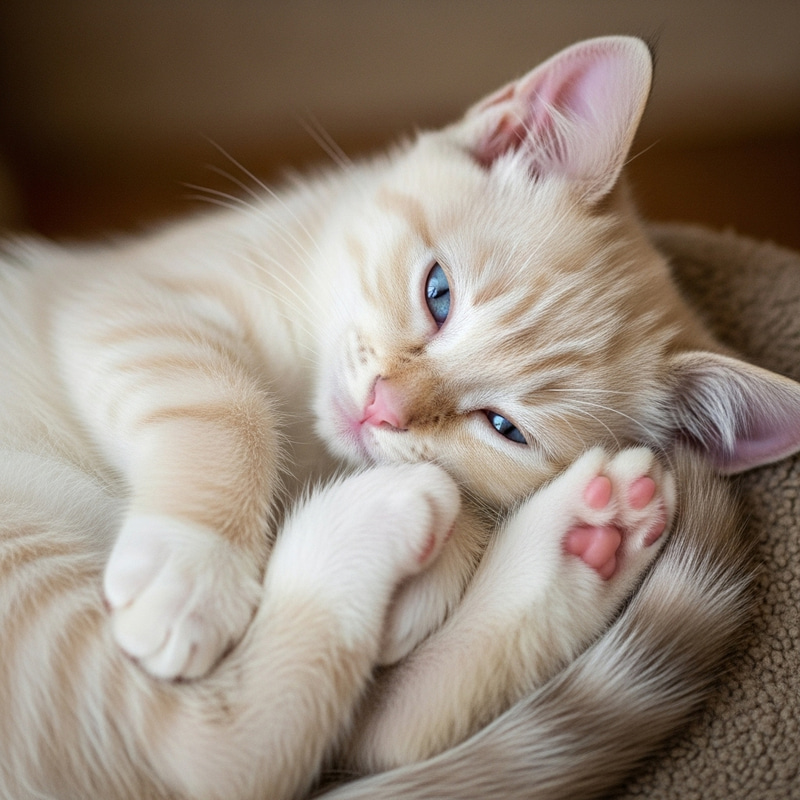 Adorable Cream Kitten Sleeping Soundly in a Cozy Home Adorable Cream Kitten Sleeping Soundly in a Cozy Home