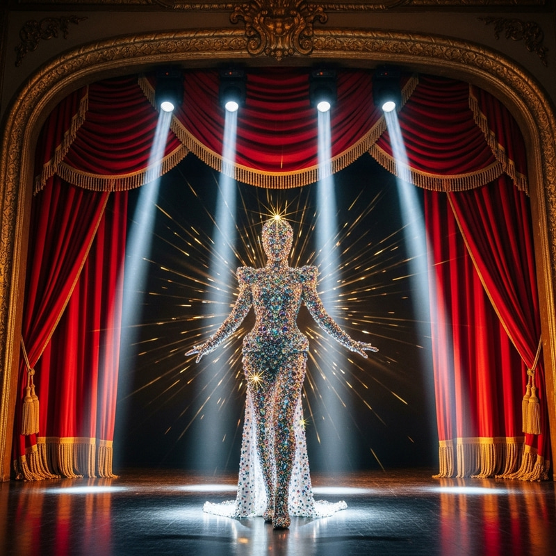 Striking Rhinestone-Encrusted Stage Costume Striking Rhinestone-Encrusted Stage Costume