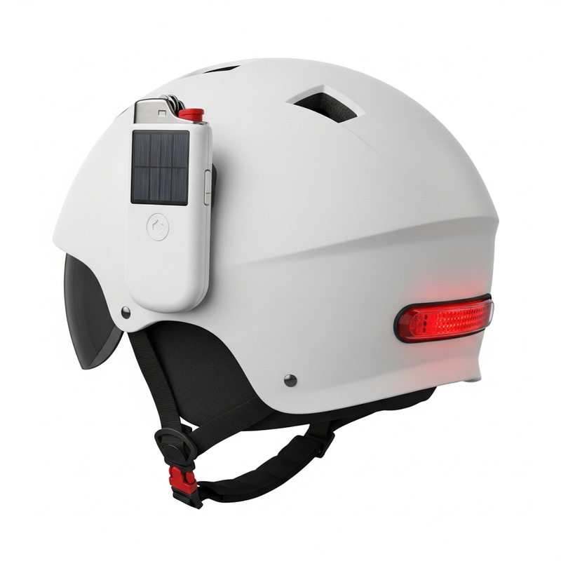 Realistic White Helmet with Solar Lighter | Futuristic Design Realistic White Helmet with Solar Lighter | Futuristic Design