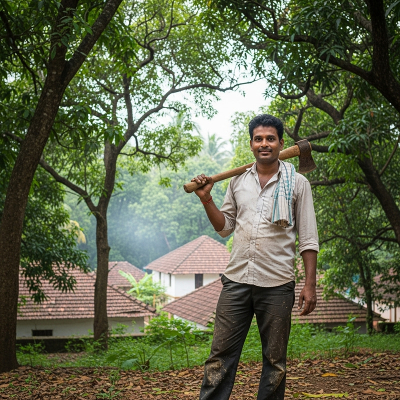 Indian Woodcutter Amidst Green Ambiance Indian Woodcutter Amidst Green Ambiance