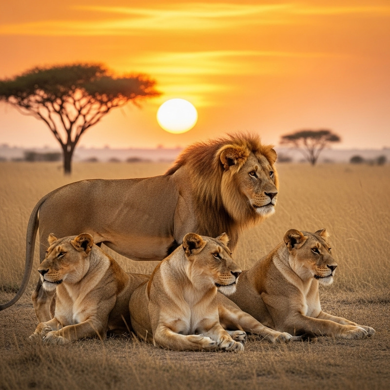 Majestic Lions Art - Regal Male and Lithe Lionesses Majestic Lions Art - Regal Male and Lithe Lionesses