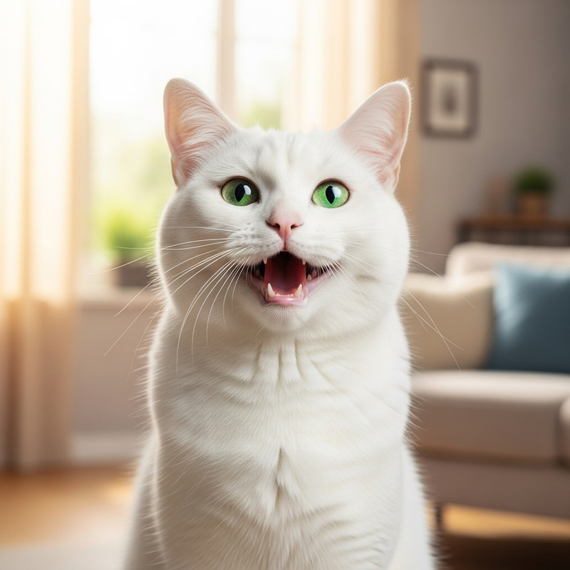 Friendly White Cat with Shiny Fur and Big Smile Friendly White Cat with Shiny Fur and Big Smile