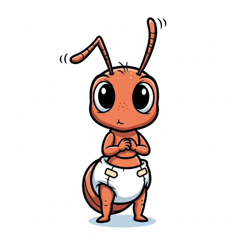 Playful Cartoon Ant in Diapers - Funny & Curious Character
