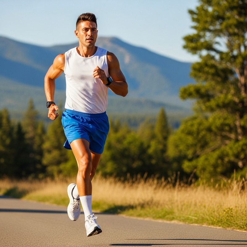 Determined Hispanic Man Running Outdoors