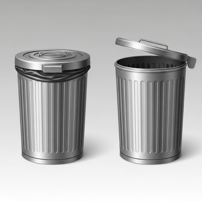 Open and Closed Trash Cans: Detailed Drawing Open and Closed Trash Cans: Detailed Drawing