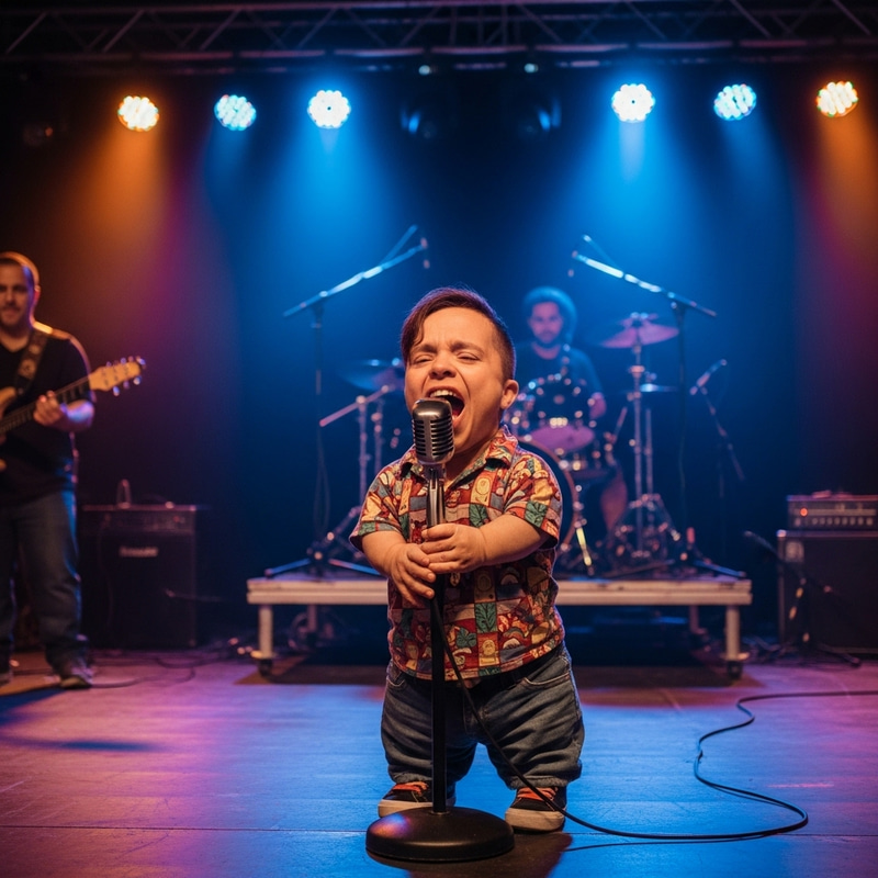 Dwarf Person Singing on Stage | Unique Performance & Stage Lights