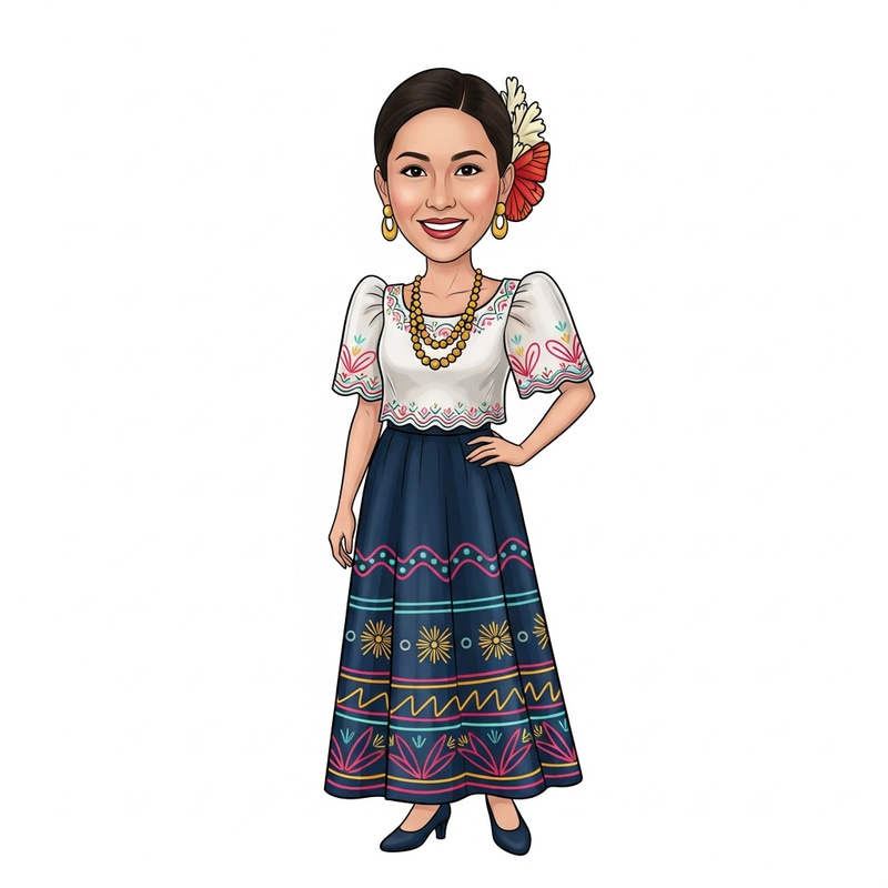 Traditional Filipiniana Dress Caricature: Full Body Female Art Traditional Filipiniana Dress Caricature: Full Body Female Art