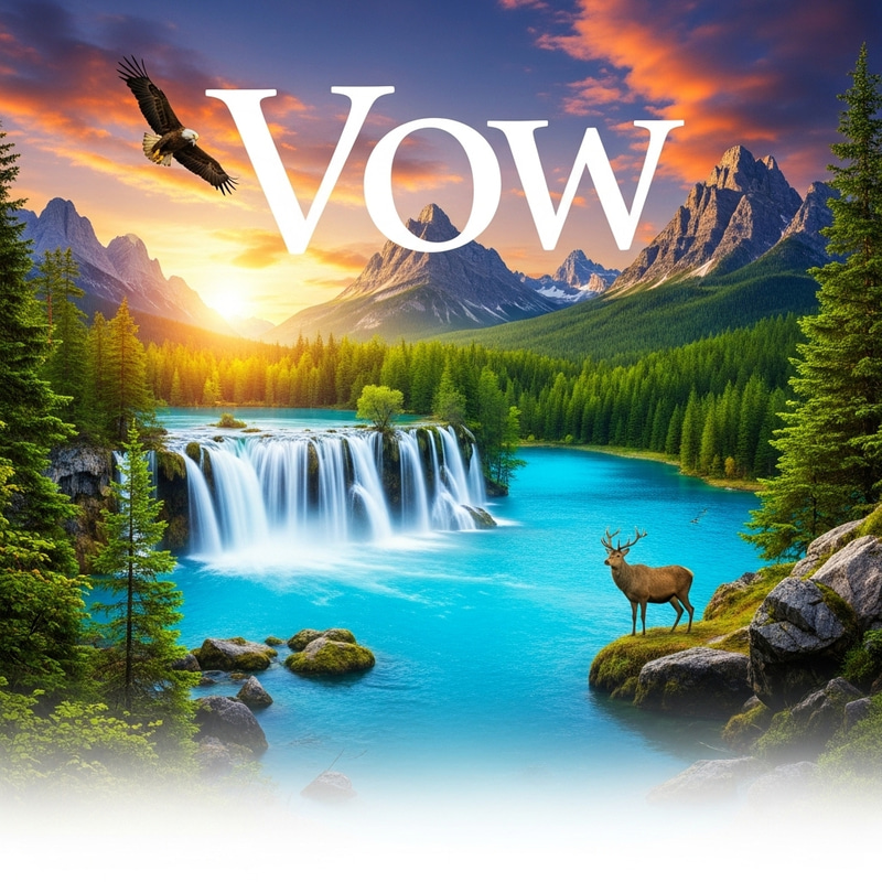 Turquoise Lake with Cascading Waterfall and Wildlife