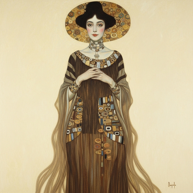 Gustav Klimt Style Sensuous Woman | Soft Brushstrokes & Earthy Palette