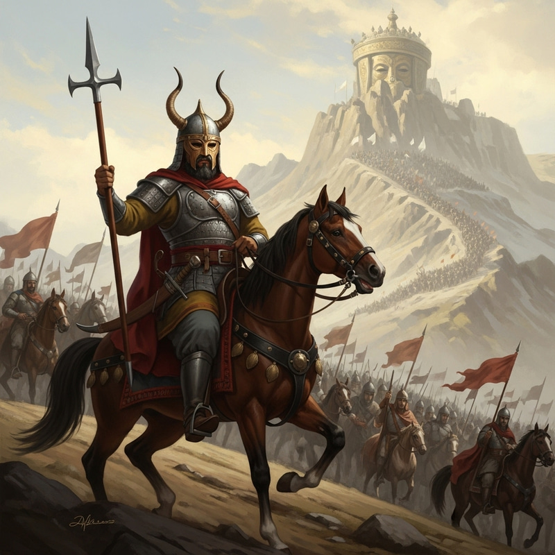 Dhul-Qarnayn: Epic Warrior in Military Garb Leading Army Dhul-Qarnayn: Epic Warrior in Military Garb Leading Army