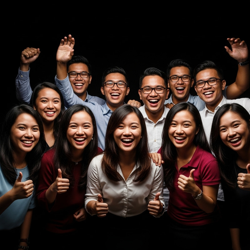 Happy Malaysian Students on a Dark Background Happy Malaysian Students on a Dark Background